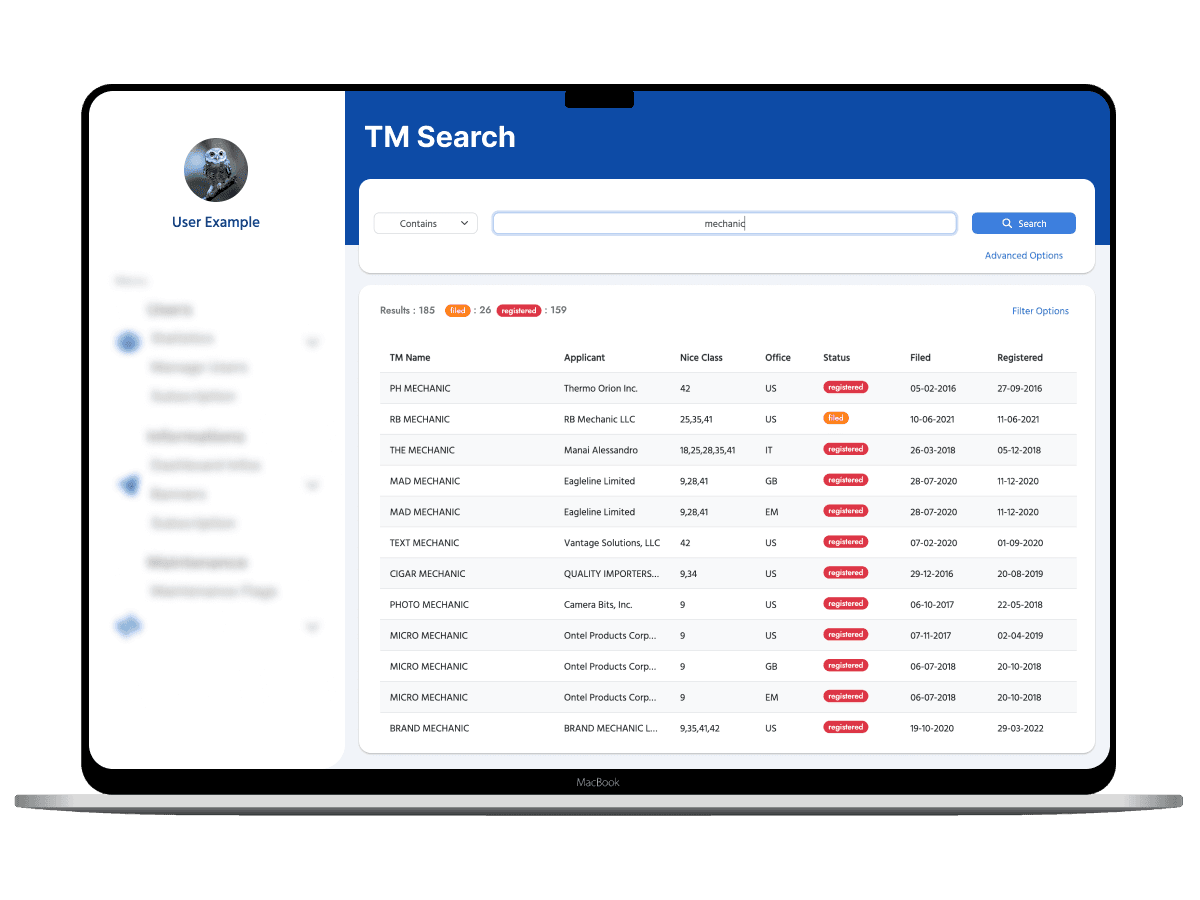TM Finder-Suchansicht