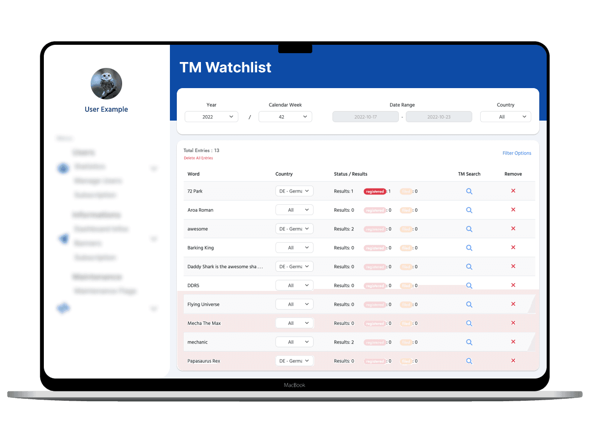 TM Finder-Beobachtungslistenansicht